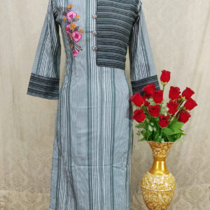 Grey Casual Wear Embroidered Cotton Kurti | Ruchika Synthetics