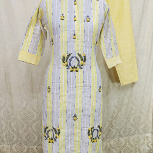 Yellow Stripe Handwork Cotton Kurti with Pant | Ruchika Synthetics