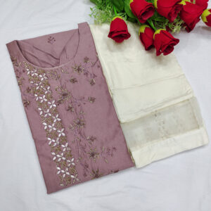 Purple Muslin Silk Handwork Kurti with Pant | Ruchika Synthetics
