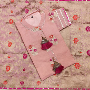 Light Chiku Jaqard Silk Designer Kurti with Banarasi Dupatta| Ruchika Synthetics