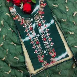 Green Laharia Muslin Kurti with Handwork and Organza Dupatta | Ruchika Synthetics