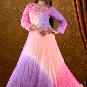 Shaded Pink Muslin Silk Party wear Gown With Handwork